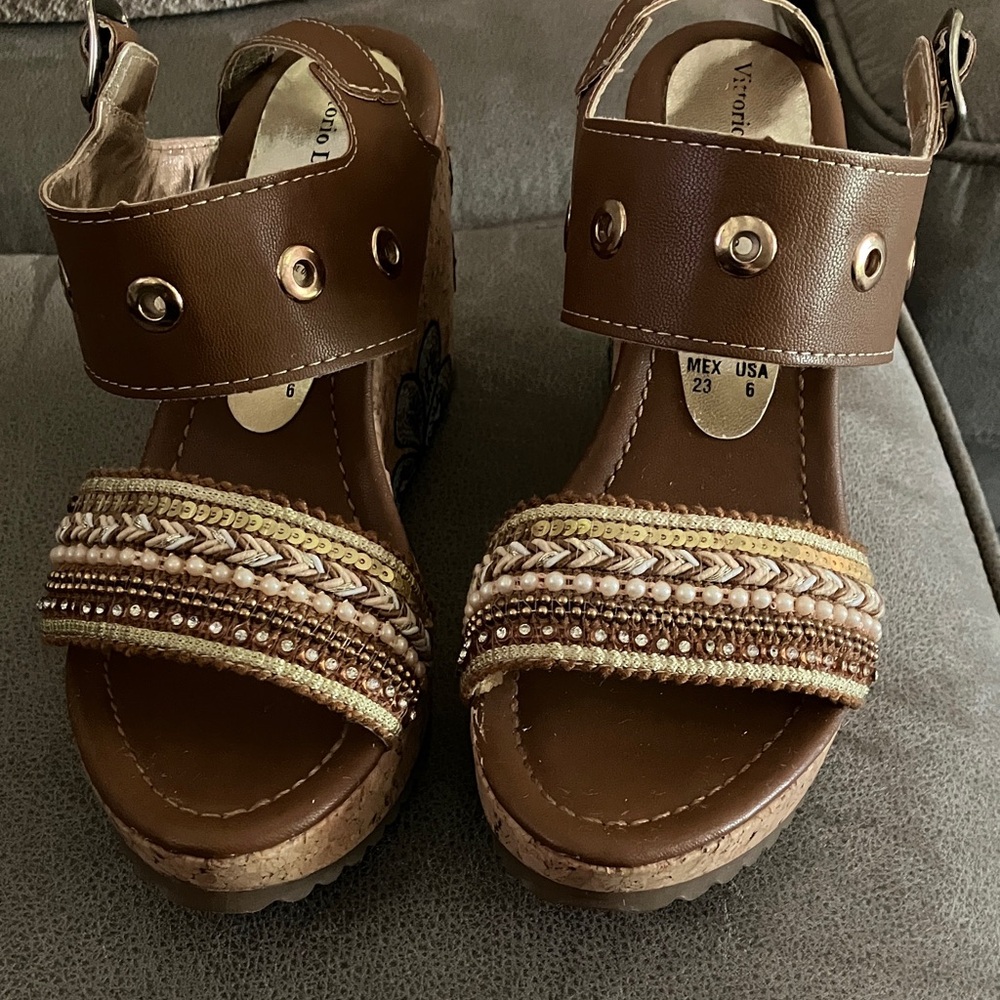 Brown Embellished Platform Sandals -